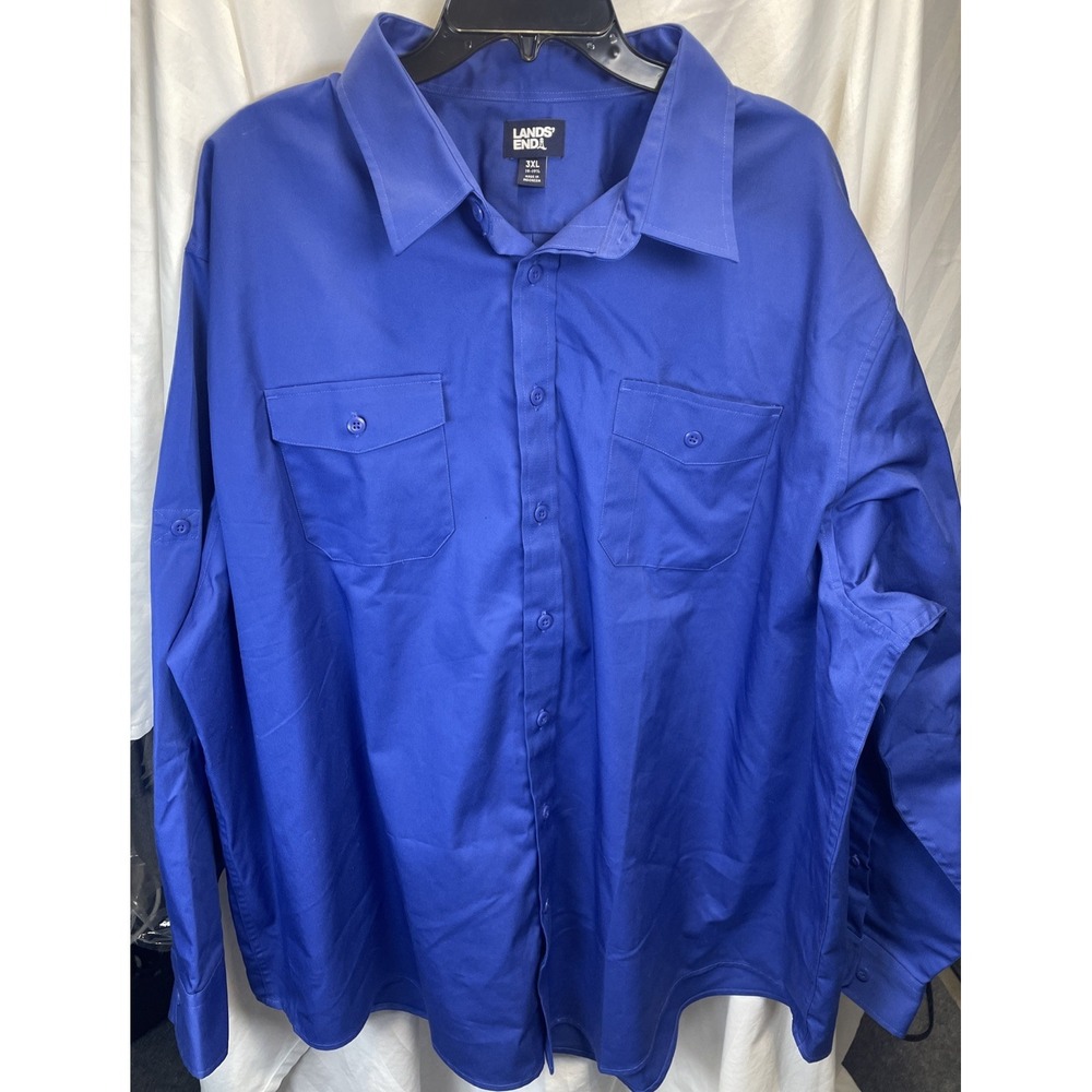 Lands Ends Mens Blue Roll Tab Sleeve Collared Dual Pocket Button Up Shirt 3XL